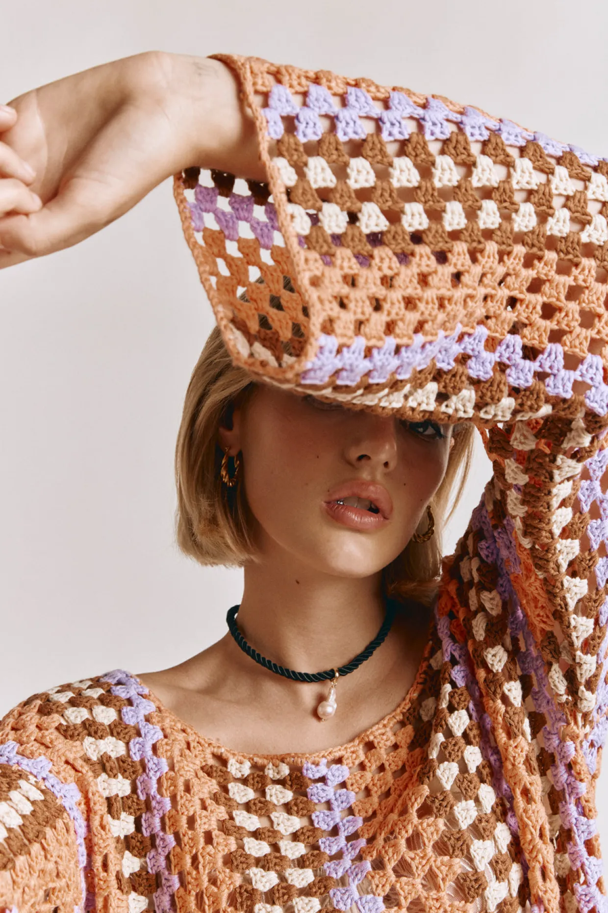Myra Crochet Mini Dress Apricot