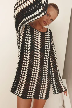 Myra Crochet Mini Dress Black