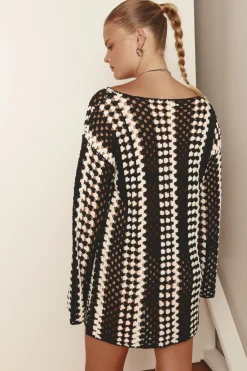 Myra Crochet Mini Dress Black