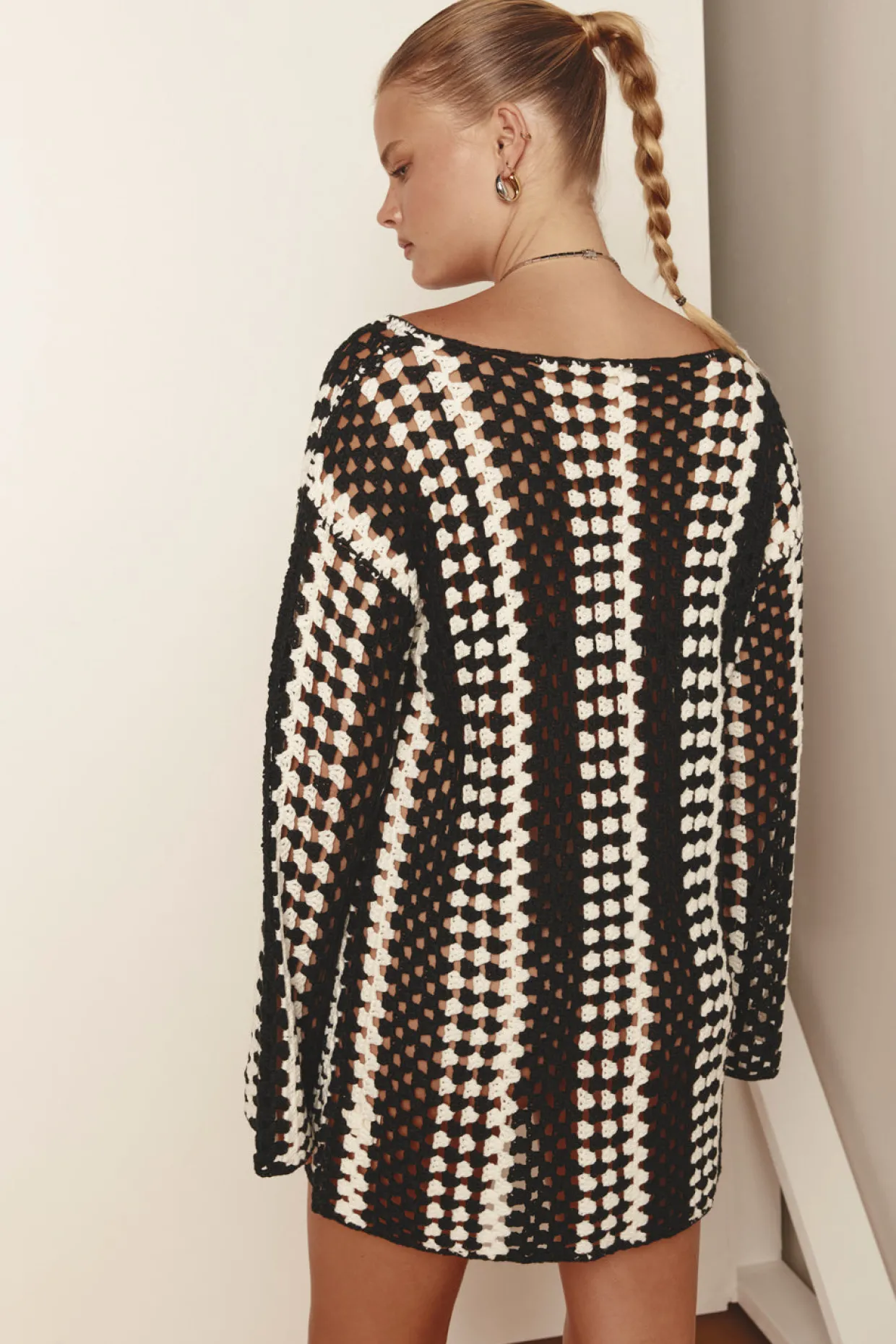 Myra Crochet Mini Dress Black