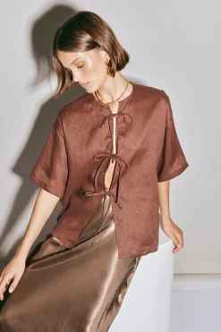 Naomi Linen Smock Top Umber