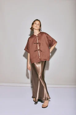 Naomi Linen Smock Top Umber
