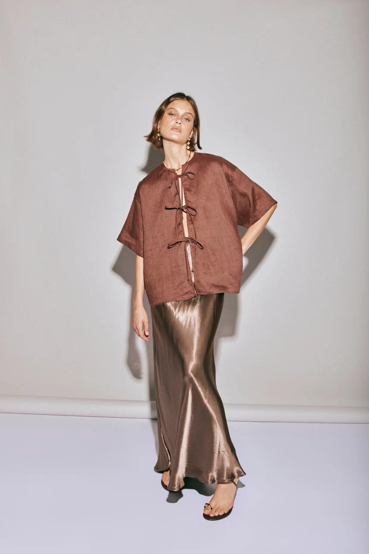 Naomi Linen Smock Top Umber