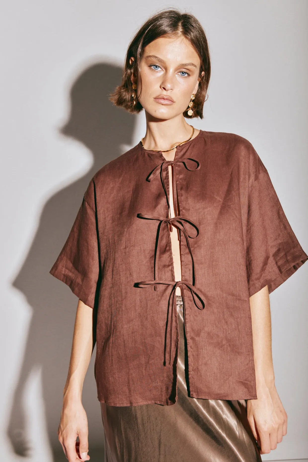 Naomi Linen Smock Top Umber