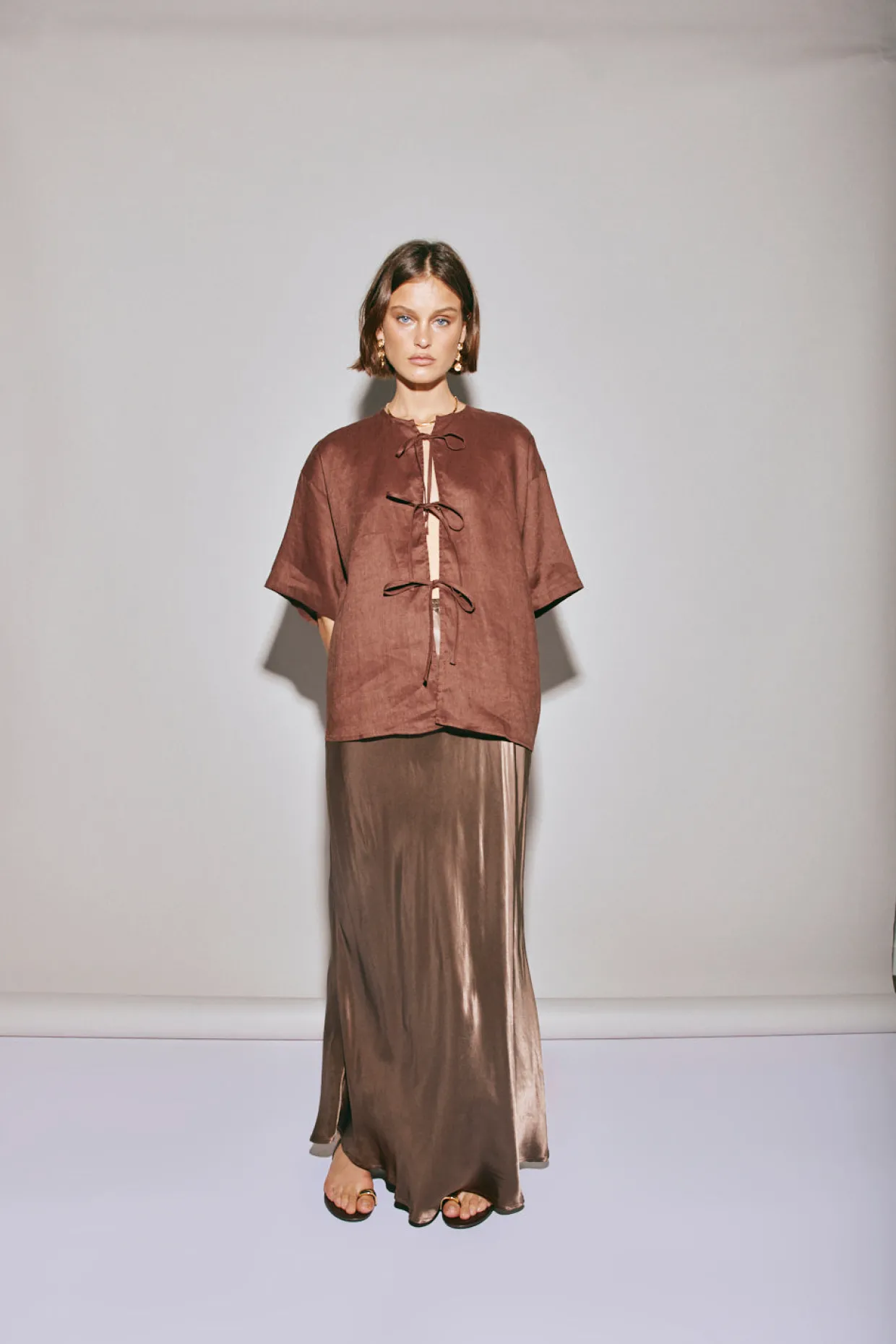 Naomi Linen Smock Top Umber