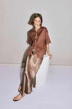 Naomi Linen Smock Top Umber