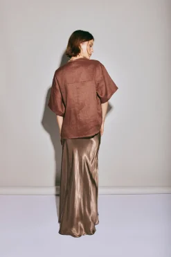 Naomi Linen Smock Top Umber