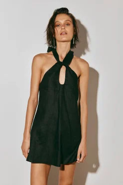 Natassia Linen Halter Mini Dress Black