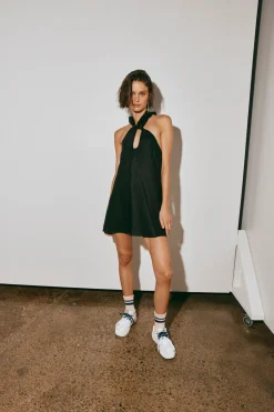 Natassia Linen Halter Mini Dress Black