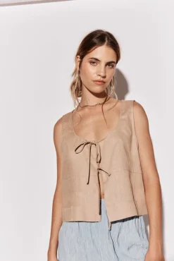 Nessa Linen Smock Top Beige