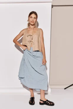 Nessa Linen Smock Top Beige