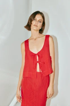 Nessa Linen Smock Top Chilli