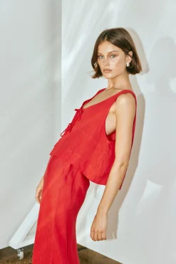 Nessa Linen Smock Top Chilli