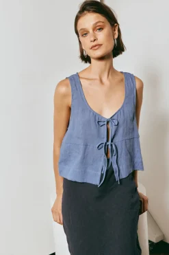 Nessa Linen Smock Top Navy