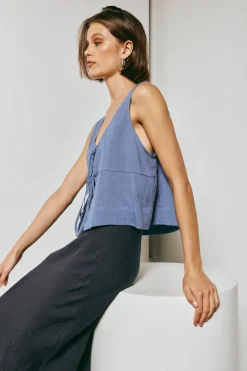 Nessa Linen Smock Top Navy