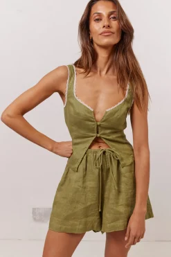 Nettie Linen Shorts Olive