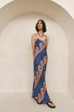 Night Veils Bias Cut Maxi Dress Neptune