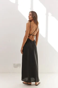 Opal Linen Maxi Dress Black