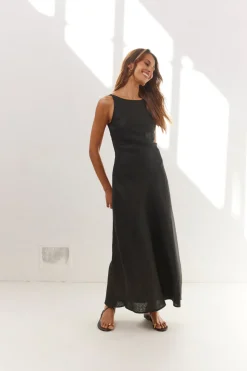 Opal Linen Maxi Dress Black