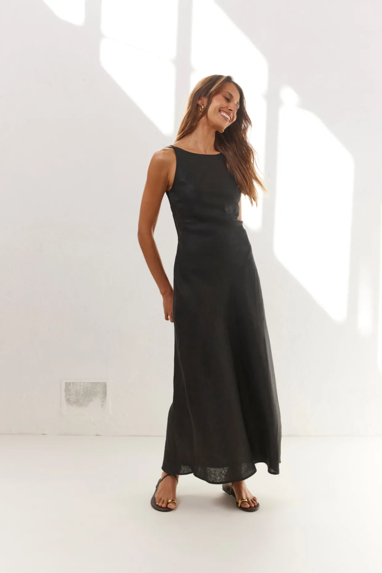 Opal Linen Maxi Dress Black