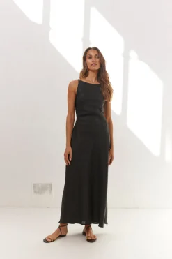 Opal Linen Maxi Dress Black