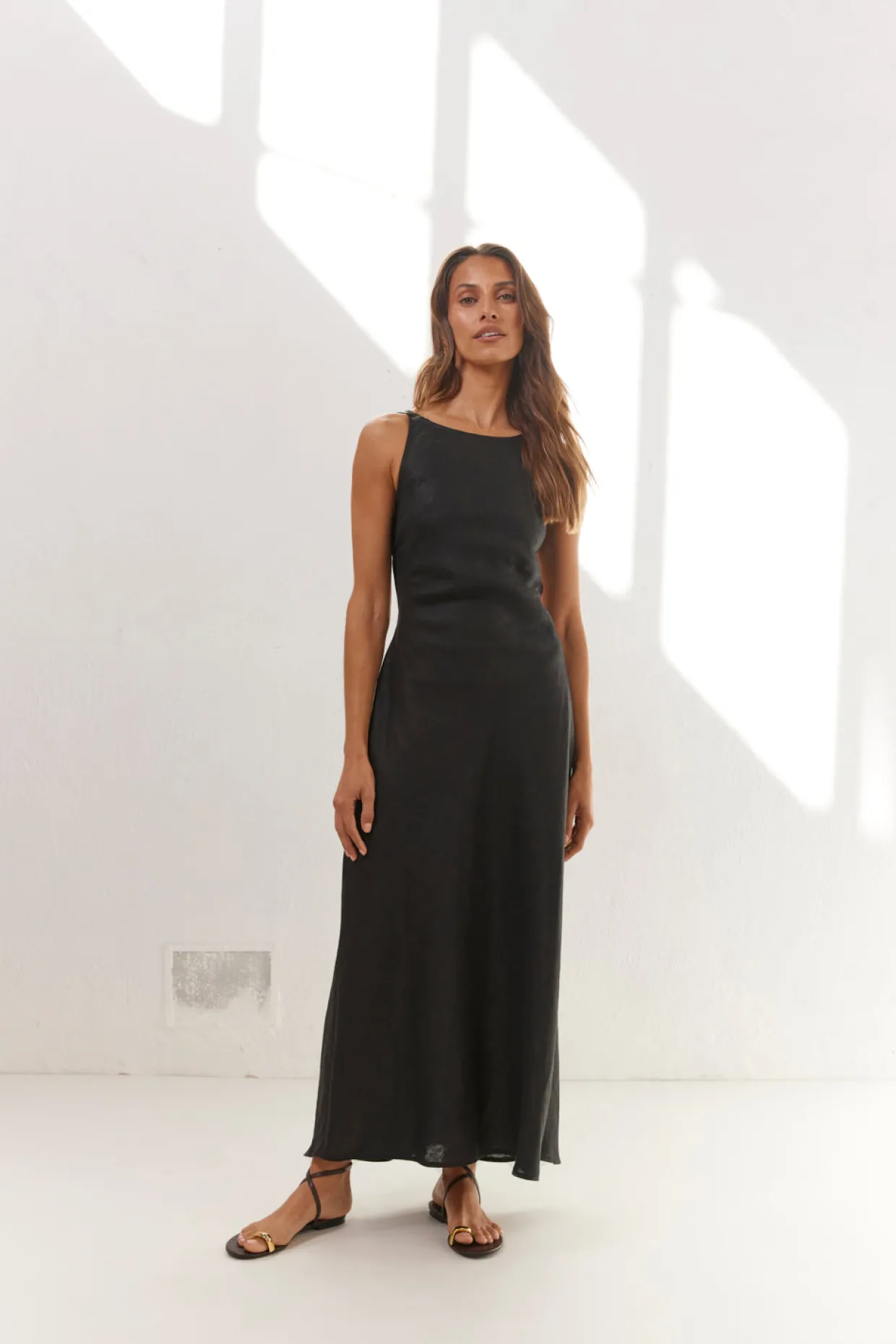 Opal Linen Maxi Dress Black