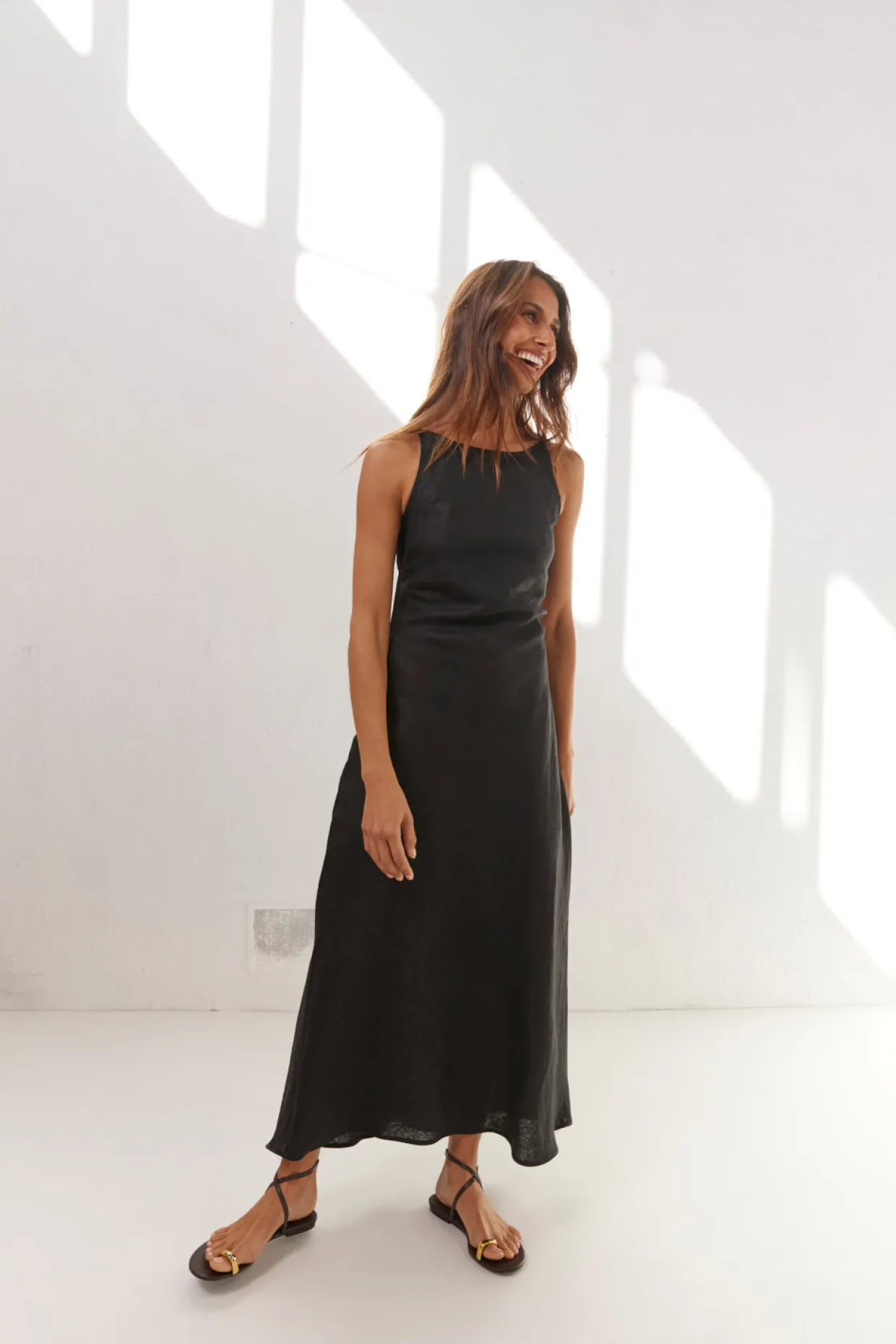 Opal Linen Maxi Dress Black