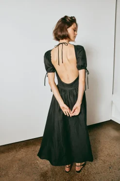 Paradiso Linen Midi Dress Black