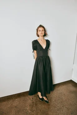 Paradiso Linen Midi Dress Black