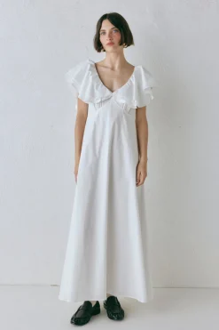 Party Nights Frill Midi Dress White