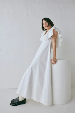 Party Nights Frill Midi Dress White
