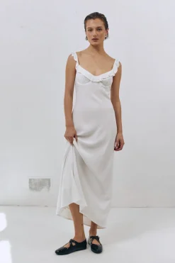 Rosalia Bias Cut Midi Dress White