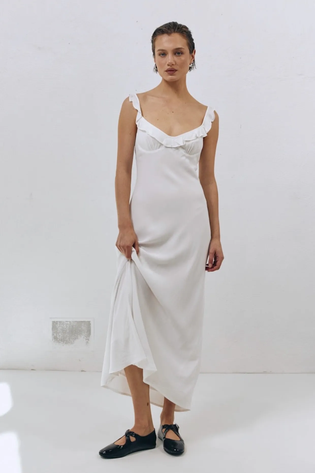 Rosalia Bias Cut Midi Dress White