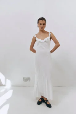 Rosalia Bias Cut Midi Dress White