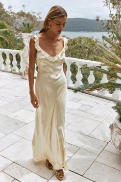 Rosalia Satin Bias Cut Maxi Dress Butter