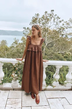 Rossana Linen Maxi Dress Chocolate