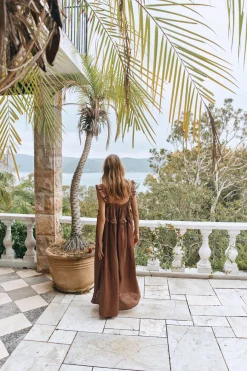 Rossana Linen Maxi Dress Chocolate