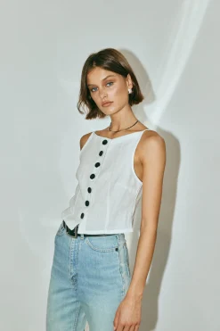 Rumi Linen Top White