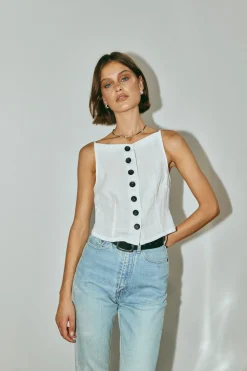 Rumi Linen Top White
