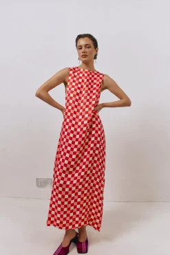 Sacha Smock Midi Dress Check
