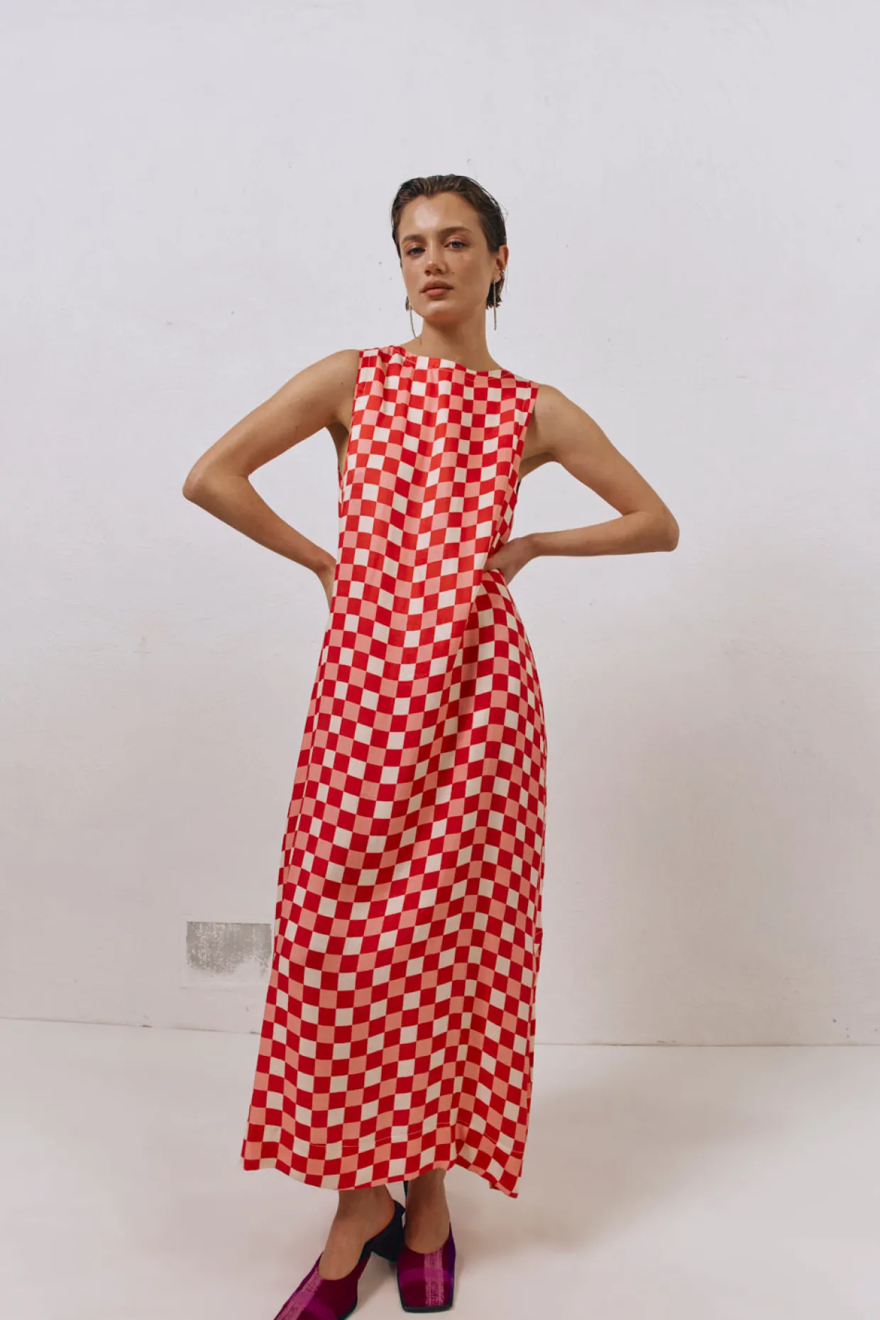 Sacha Smock Midi Dress Check