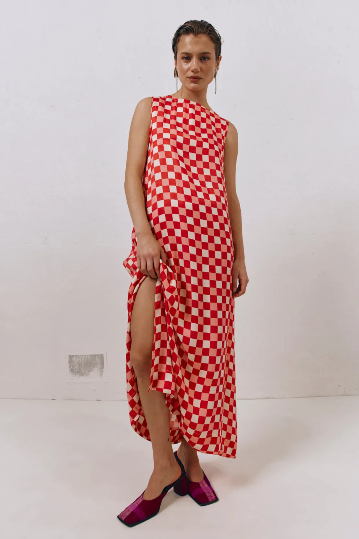 Sacha Smock Midi Dress Check