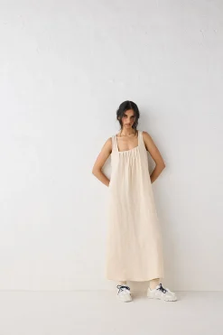San Paolo Smock Linen Midi Dress Natural