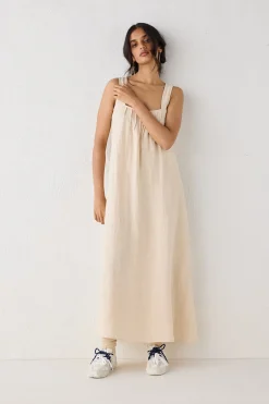 San Paolo Smock Linen Midi Dress Natural