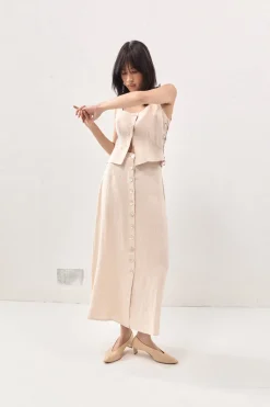Thames Linen Midi Skirt Natural