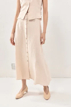 Thames Linen Midi Skirt Natural