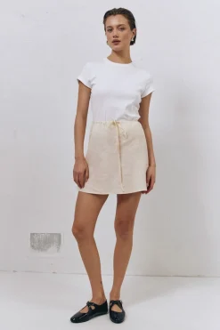 The Way To San Jose Bias Cut Linen Mini Skirt Cream