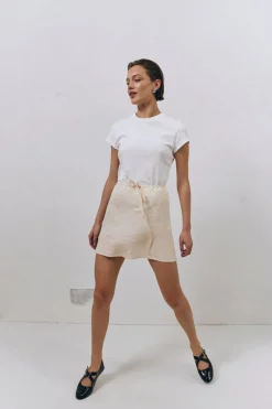 The Way To San Jose Bias Cut Linen Mini Skirt Cream