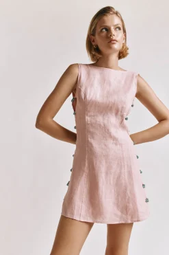 Tia Linen Mini Dress Blush