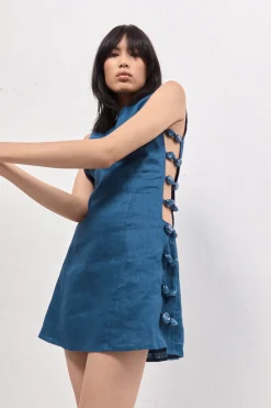 Tia Linen Mini Dress Navy